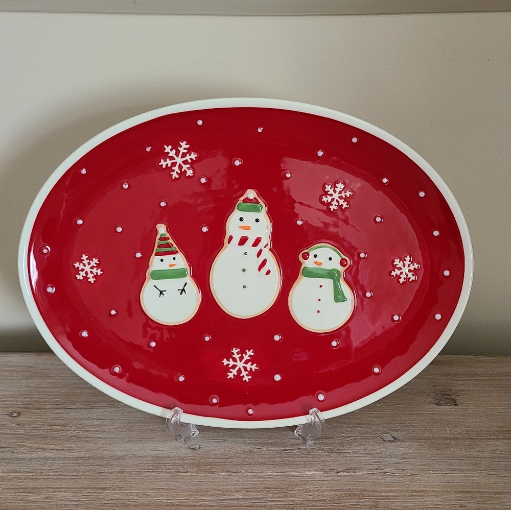 ☃️ Hallmark Ceramic Snowmen Snowflakes Oval Christmas Serving Platter